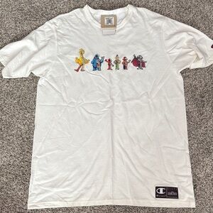 Champion White Tee with Colorful Sesame Street Characters